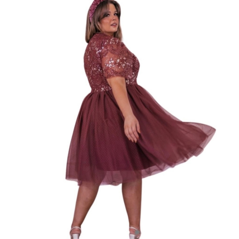 JessaKae Memory Lane Burgundy Sequin Tulle Dress - New With Tag - Size 2X